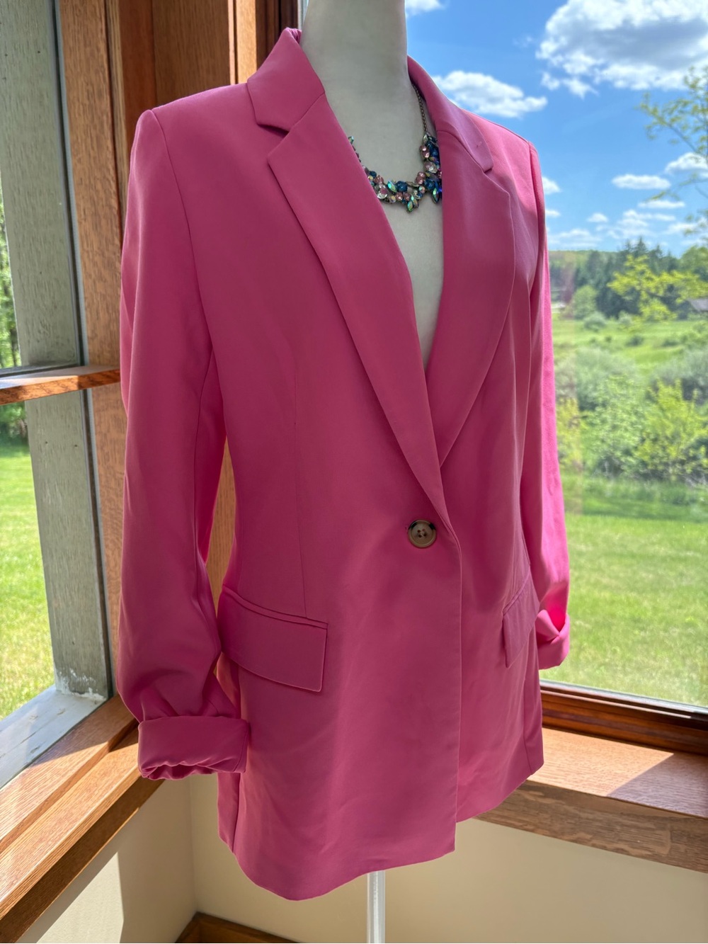 The Drop Hot Pink Barbie Blazer Jacket Single Button Pockets Size Small